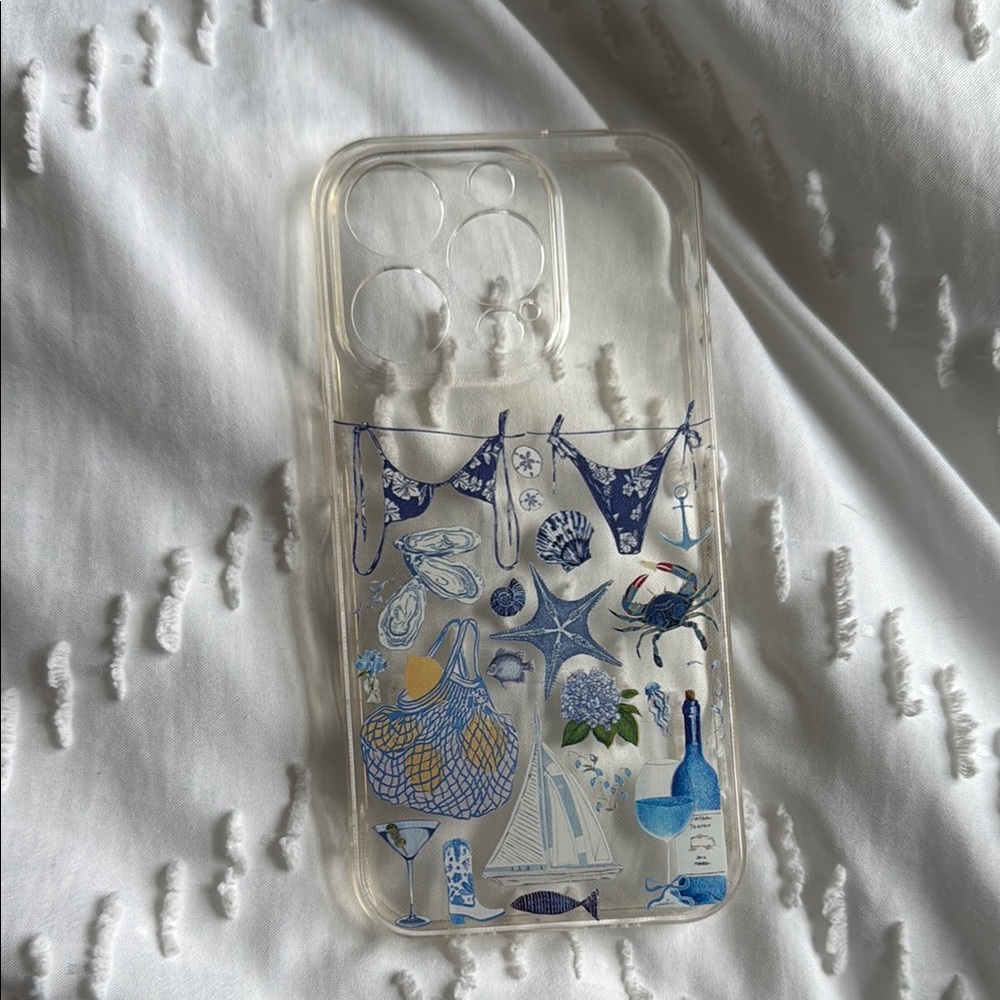 Clear Phone Case with Nautical Blue Design